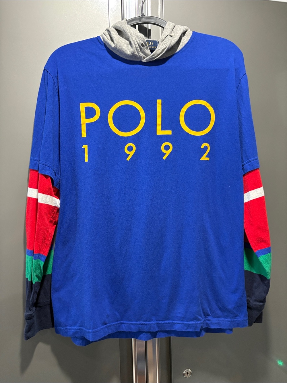 Polo by Ralph Lauren Blue Men’s M hoodie faux double shirt with long sleeves.